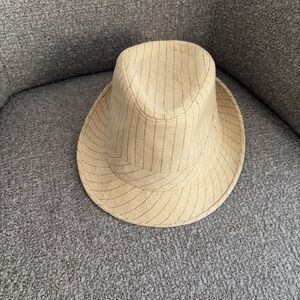 Beige Pinstripe Fedora Hat